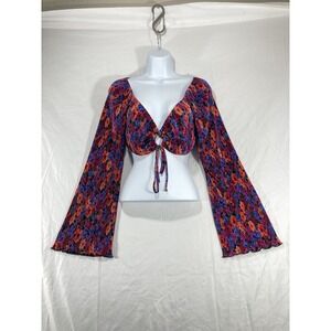 Wild Fable Womens Geometric Bell Long Sleeve Tie Front Blouse Top Size M